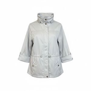 Zenergy By Chico's Roll Tab Sleeve Drawstring Waist Full Zip Jacket Gray Sz 1/M